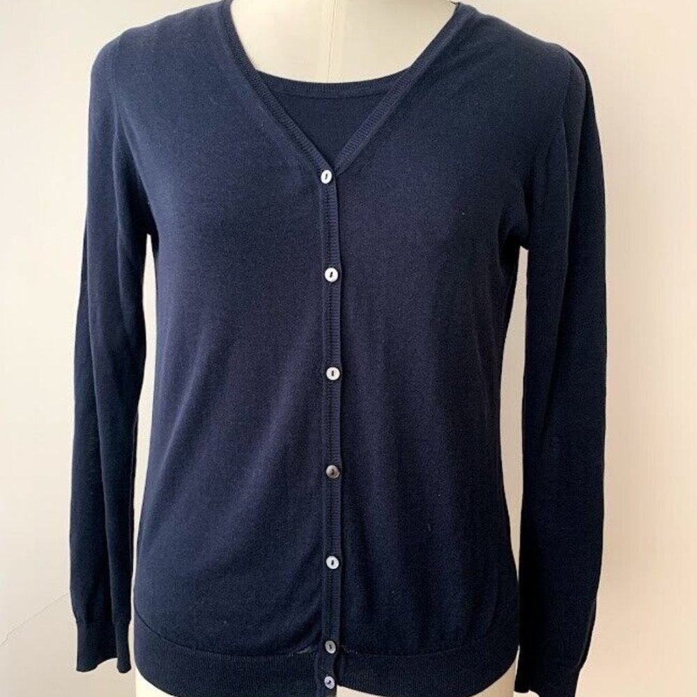 Malo Cardigan Twin Set Dark Navy Blue Classic 100% Cotton